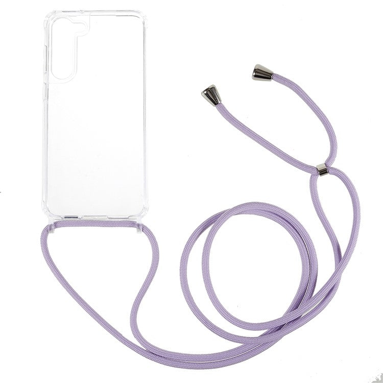 For Samsung Galaxy S23+ Clear Phone Case Long Lanyard TPU+Acrylic Protective Cover - Purple