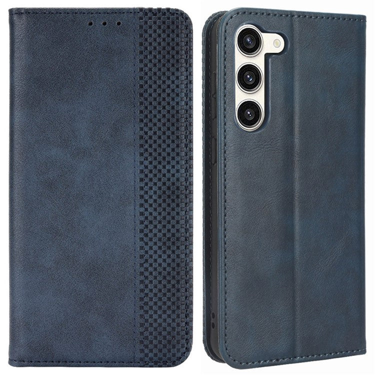 Phone Cover for Samsung Galaxy S23+, Retro Texture Flip Leather Wallet Case Protective Phone Cover - Blue