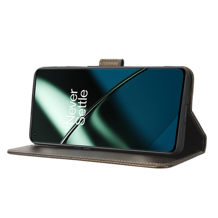 For OnePlus 11 5G PU Leather Cell Phone Cover Diamond Texture Flip Wallet Stand Full Protection Phone Case - Brown