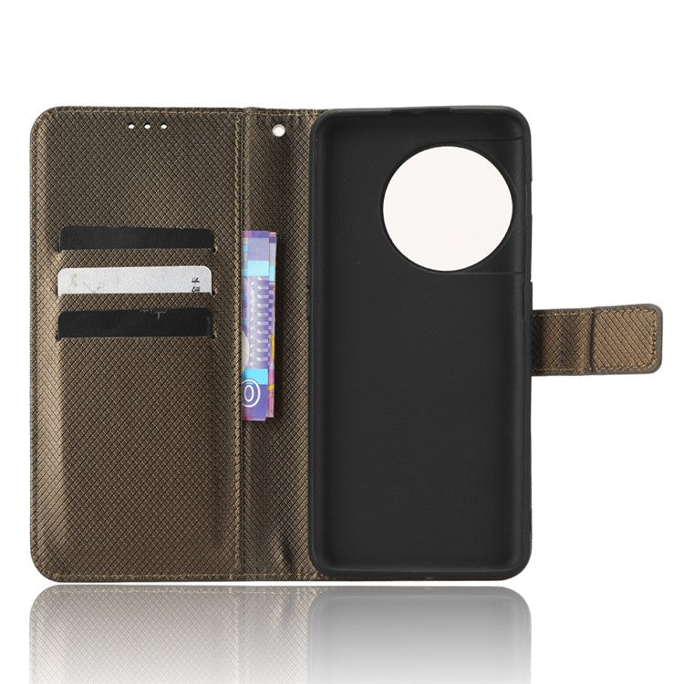 For OnePlus 11 5G PU Leather Cell Phone Cover Diamond Texture Flip Wallet Stand Full Protection Phone Case - Brown