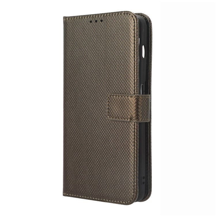 For OnePlus 11 5G PU Leather Cell Phone Cover Diamond Texture Flip Wallet Stand Full Protection Phone Case - Brown