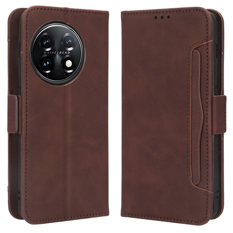 For OnePlus 11 5G PU Leather Shockproof Phone Case Stand Card Holder Magnetic Flip Wallet Cell Phone Cover - Brown