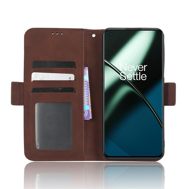 For OnePlus 11 5G PU Leather Shockproof Phone Case Stand Card Holder Magnetic Flip Wallet Cell Phone Cover - Brown