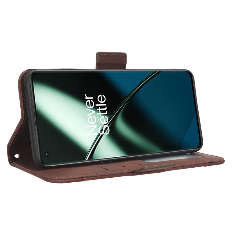 For OnePlus 11 5G PU Leather Shockproof Phone Case Stand Card Holder Magnetic Flip Wallet Cell Phone Cover - Brown