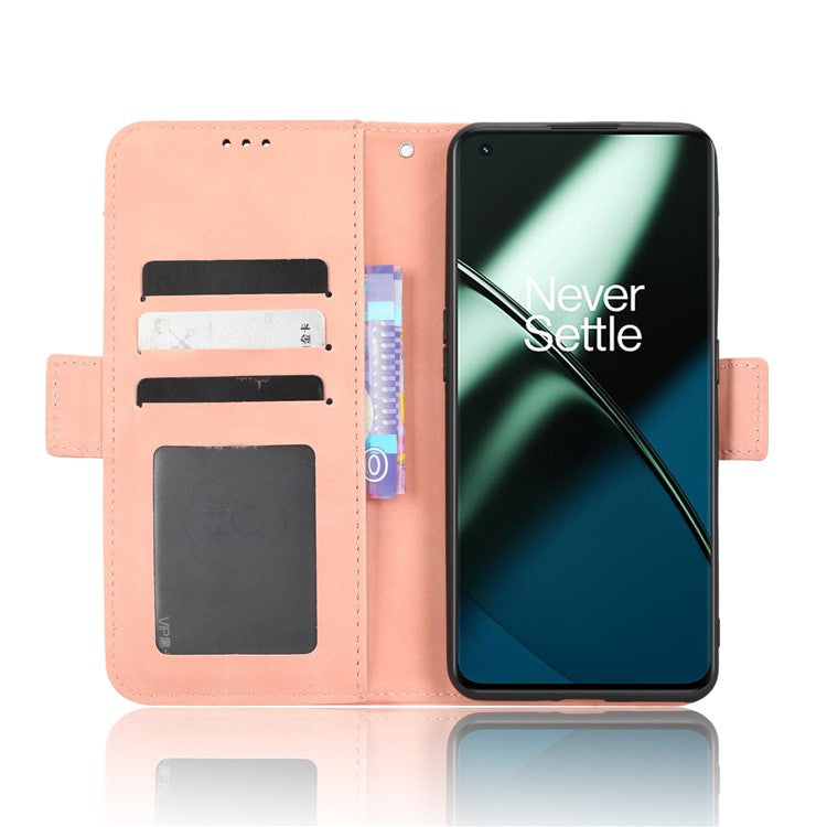 For OnePlus 11 5G PU Leather Shockproof Phone Case Stand Card Holder Magnetic Flip Wallet Cell Phone Cover - Pink