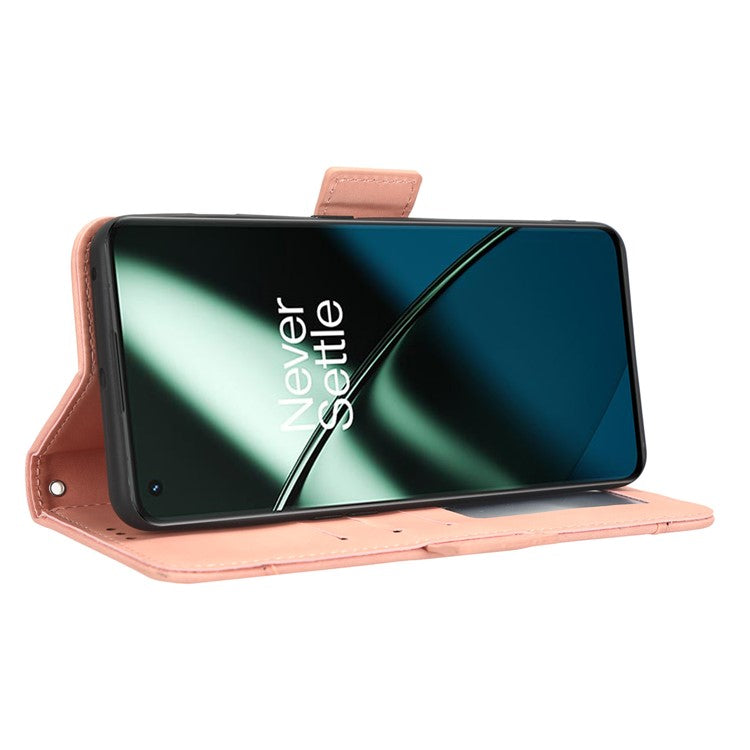 For OnePlus 11 5G PU Leather Shockproof Phone Case Stand Card Holder Magnetic Flip Wallet Cell Phone Cover - Pink