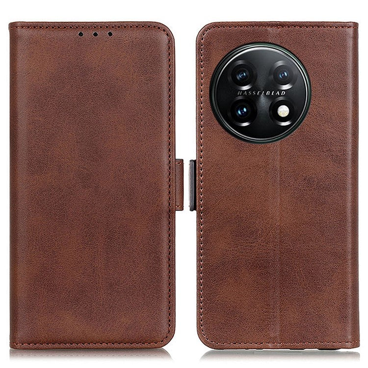 For OnePlus 11 5G Phone Cover Magnetic Wallet Foldable Stand Anti-dust Cowhide Texture PU Leather Case - Brown
