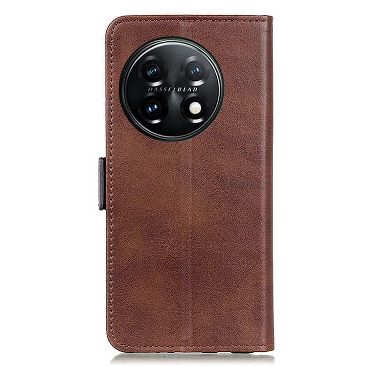 For OnePlus 11 5G Phone Cover Magnetic Wallet Foldable Stand Anti-dust Cowhide Texture PU Leather Case - Brown