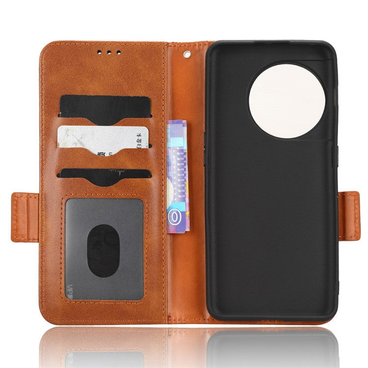 For OnePlus 11 5G Cell Phone Case Imprinted Triangle Pattern Phone Cover PU Leather Wallet with Wrist Strap - Brown