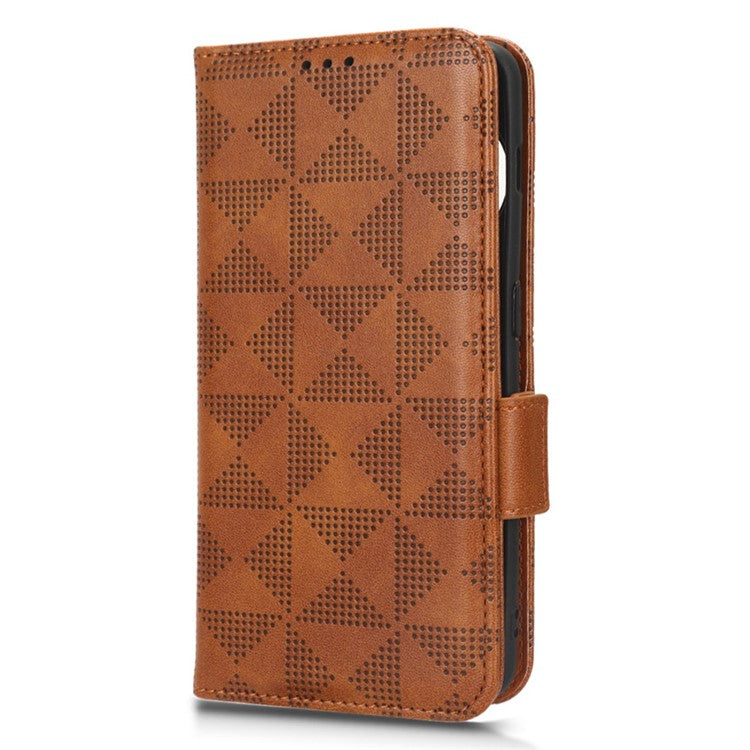 For OnePlus 11 5G Cell Phone Case Imprinted Triangle Pattern Phone Cover PU Leather Wallet with Wrist Strap - Brown