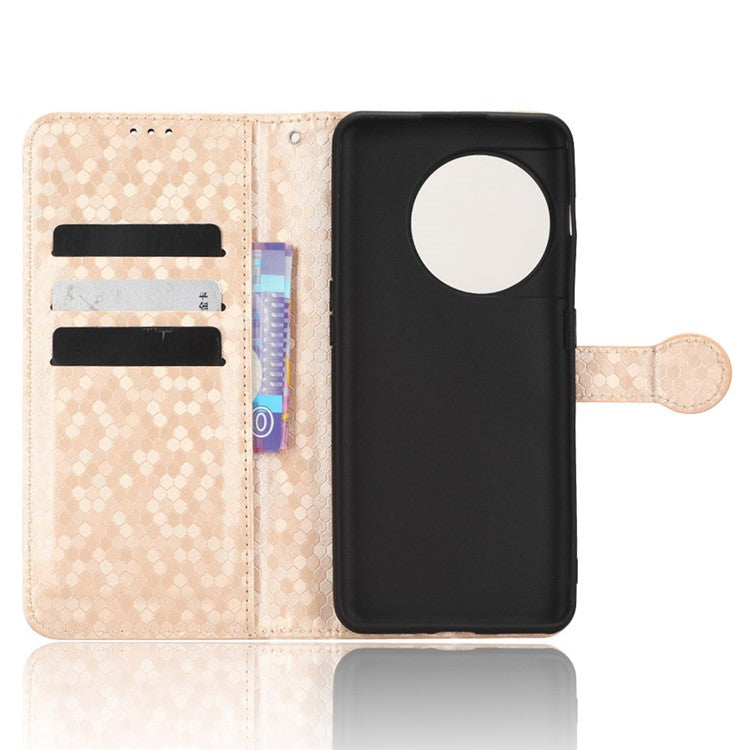 Phone Shell Case for OnePlus 11 5G, Imprinted Dot Pattern Wallet Stand PU Leather Shockproof Cover - Rose Gold