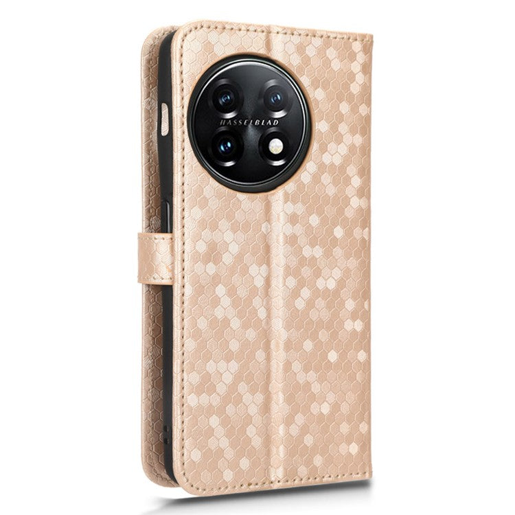 Phone Shell Case for OnePlus 11 5G, Imprinted Dot Pattern Wallet Stand PU Leather Shockproof Cover - Rose Gold