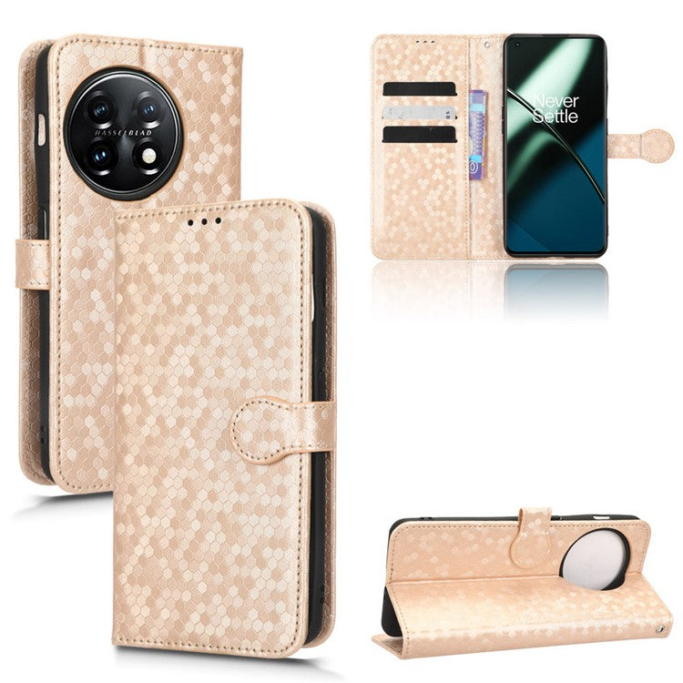 Phone Shell Case for OnePlus 11 5G, Imprinted Dot Pattern Wallet Stand PU Leather Shockproof Cover - Rose Gold