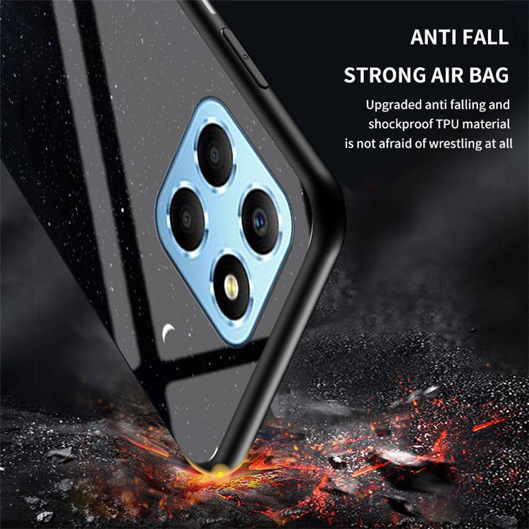 For Honor X8 5G Air-bag Anti-fall Phone Case Starry Sky Pattern Tempered Glass+PC+TPU Back Cover - Scattering Starry