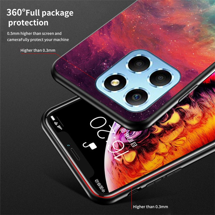 For Honor X8 5G Air-bag Anti-fall Phone Case Starry Sky Pattern Tempered Glass+PC+TPU Back Cover - Scattering Starry