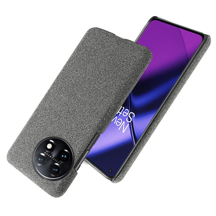 For OnePlus 11 5G Non-slip Slim Cell Phone Case Solid Color Hard PC+Cloth Shockproof Phone Cover - Grey