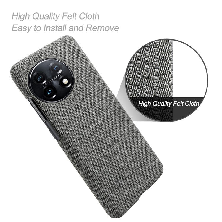 For OnePlus 11 5G Non-slip Slim Cell Phone Case Solid Color Hard PC+Cloth Shockproof Phone Cover - Grey