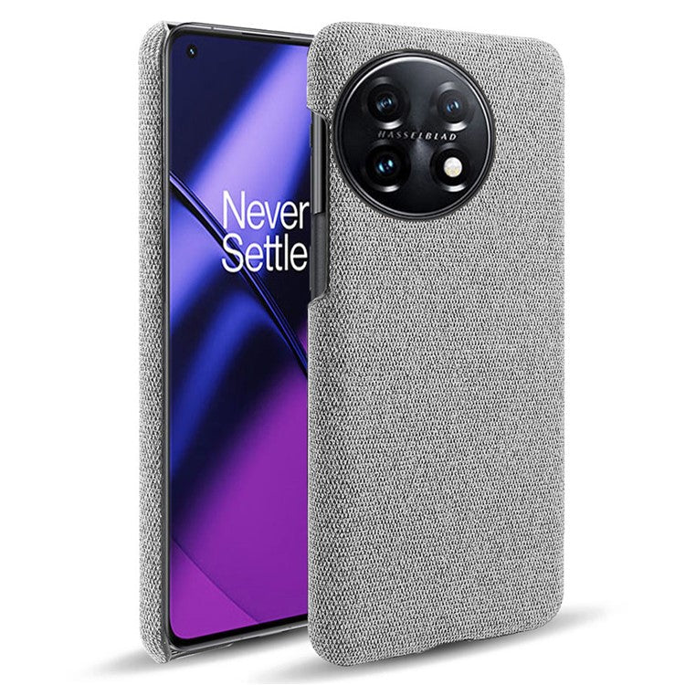For OnePlus 11 5G Non-slip Slim Cell Phone Case Solid Color Hard PC+Cloth Shockproof Phone Cover - Light Grey