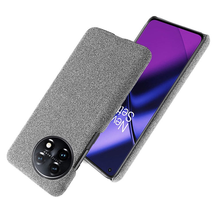 For OnePlus 11 5G Non-slip Slim Cell Phone Case Solid Color Hard PC+Cloth Shockproof Phone Cover - Light Grey