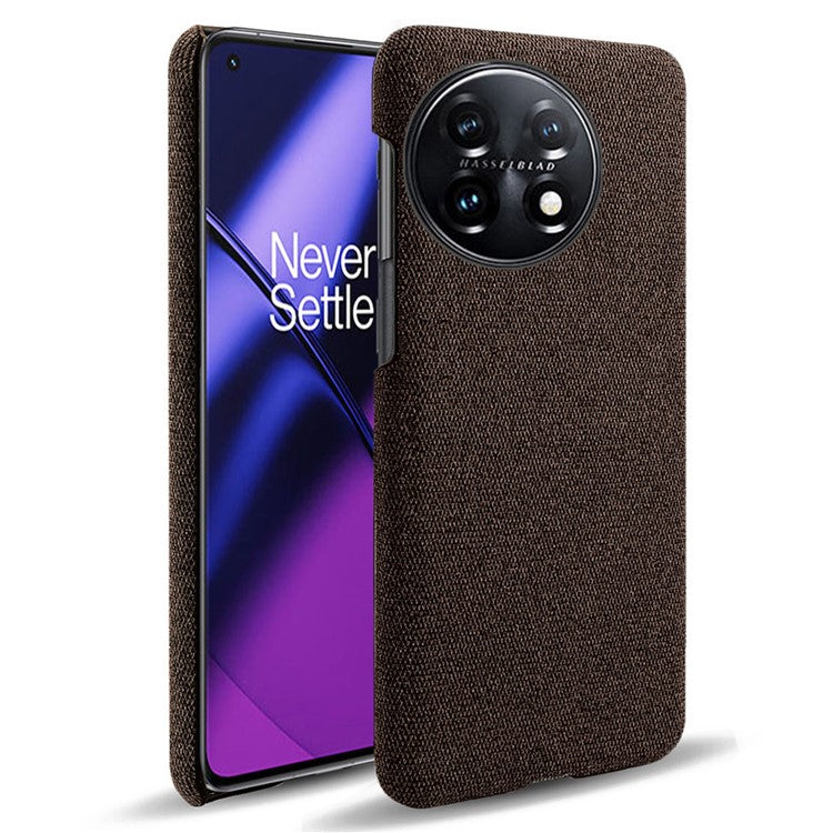 For OnePlus 11 5G Non-slip Slim Cell Phone Case Solid Color Hard PC+Cloth Shockproof Phone Cover - Brown