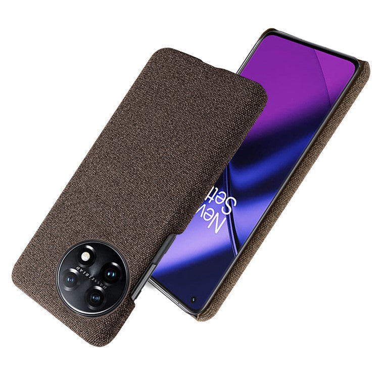 For OnePlus 11 5G Non-slip Slim Cell Phone Case Solid Color Hard PC+Cloth Shockproof Phone Cover - Brown