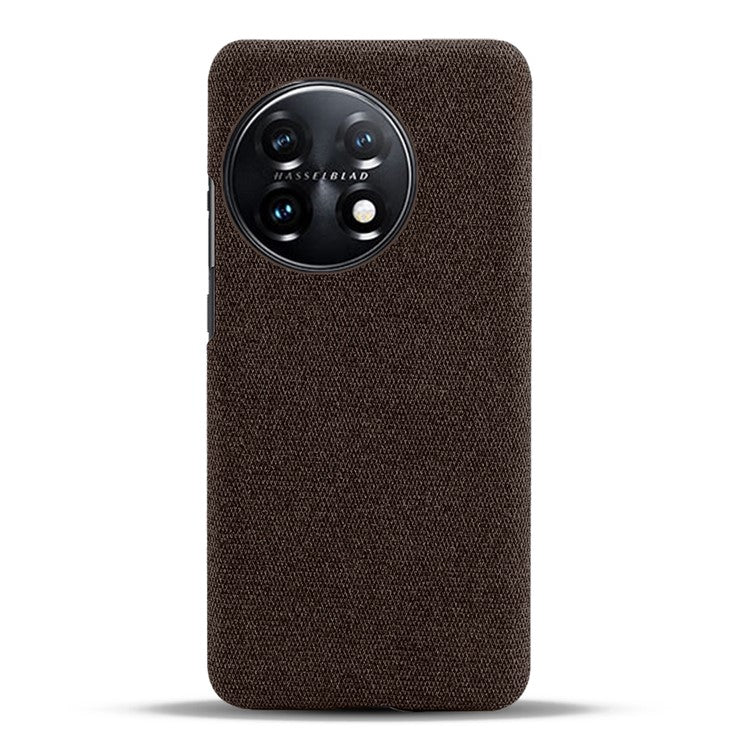 For OnePlus 11 5G Non-slip Slim Cell Phone Case Solid Color Hard PC+Cloth Shockproof Phone Cover - Brown