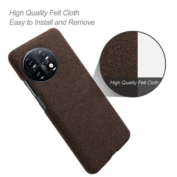 For OnePlus 11 5G Non-slip Slim Cell Phone Case Solid Color Hard PC+Cloth Shockproof Phone Cover - Brown