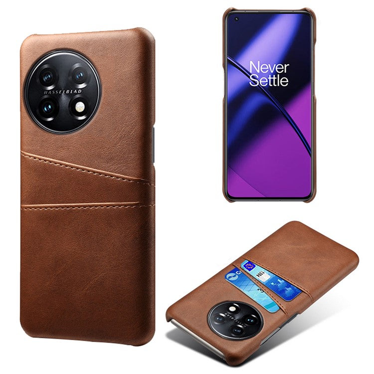 For OnePlus 11 5G Slim Phone Case with Dual Card Slots Shockproof Non-slip Cell Phone Cover - Brown