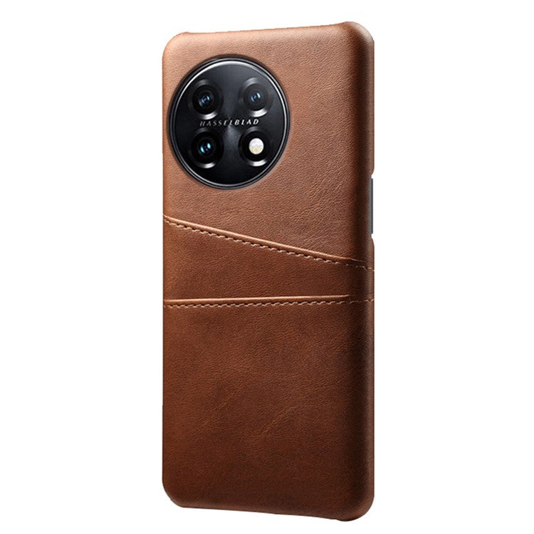 For OnePlus 11 5G Slim Phone Case with Dual Card Slots Shockproof Non-slip Cell Phone Cover - Brown
