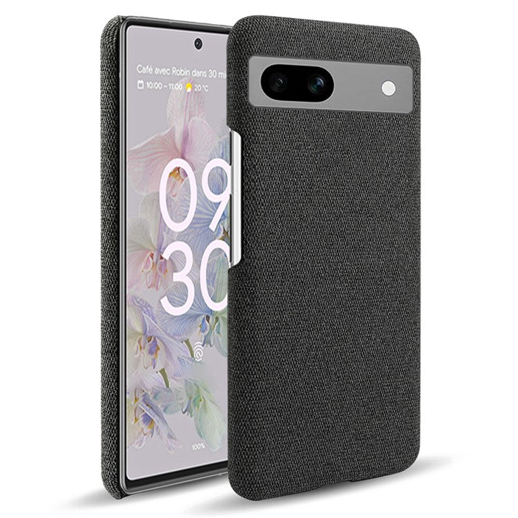For Google Pixel 7a Non-slip Slim Smartphone Case Solid Color Anti-scratch Hard PC+Cloth Phone Cover - Black