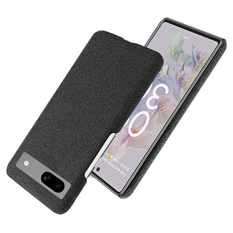 For Google Pixel 7a Non-slip Slim Smartphone Case Solid Color Anti-scratch Hard PC+Cloth Phone Cover - Black