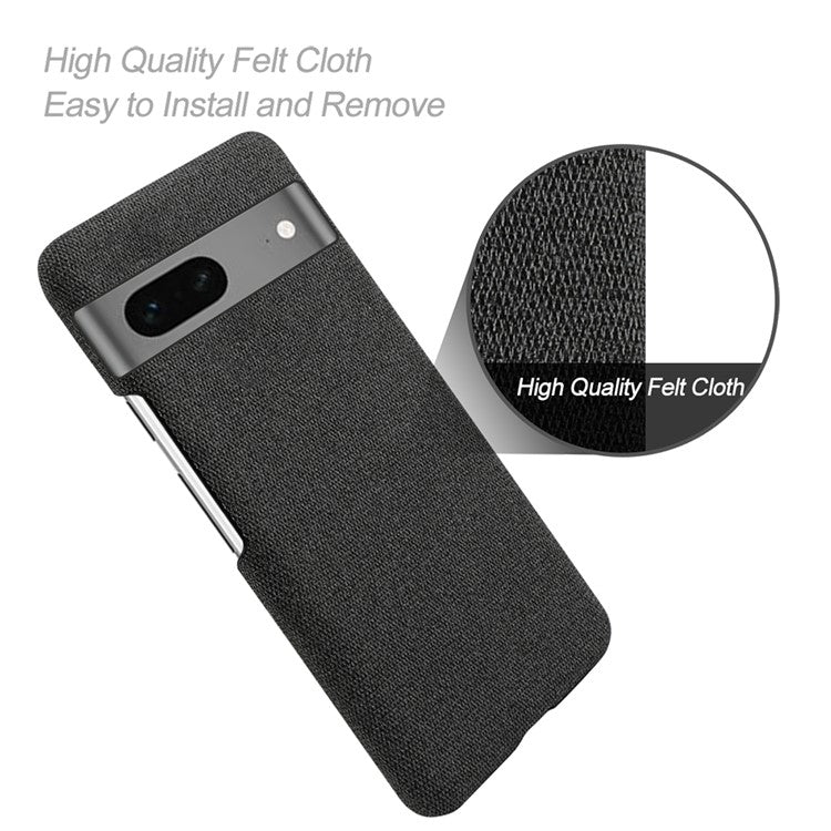 For Google Pixel 7a Non-slip Slim Smartphone Case Solid Color Anti-scratch Hard PC+Cloth Phone Cover - Black