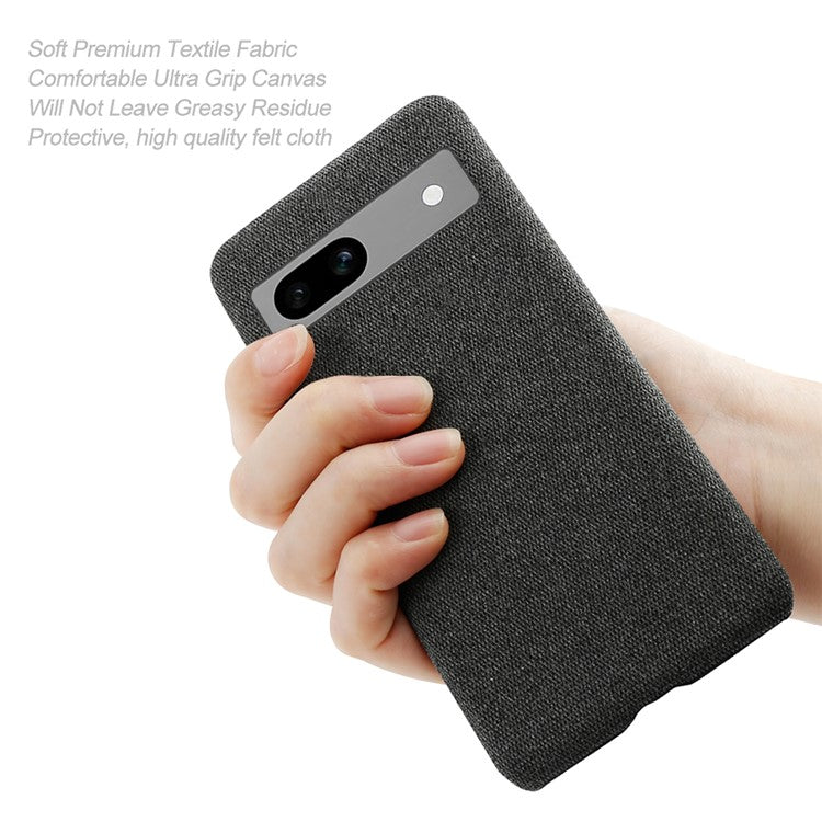 For Google Pixel 7a Non-slip Slim Smartphone Case Solid Color Anti-scratch Hard PC+Cloth Phone Cover - Black