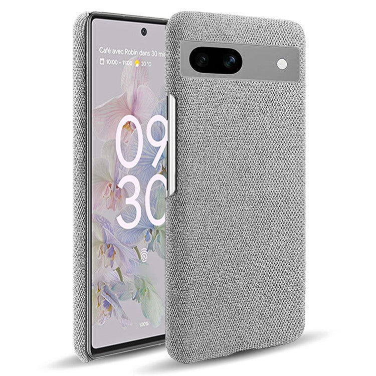 For Google Pixel 7a Non-slip Slim Smartphone Case Solid Color Anti-scratch Hard PC+Cloth Phone Cover - Light Grey