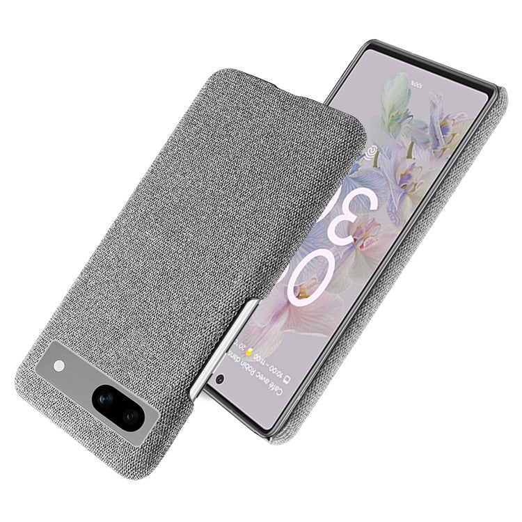 For Google Pixel 7a Non-slip Slim Smartphone Case Solid Color Anti-scratch Hard PC+Cloth Phone Cover - Light Grey