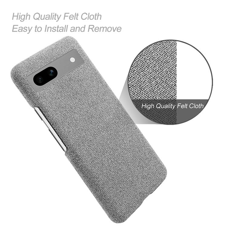 For Google Pixel 7a Non-slip Slim Smartphone Case Solid Color Anti-scratch Hard PC+Cloth Phone Cover - Light Grey