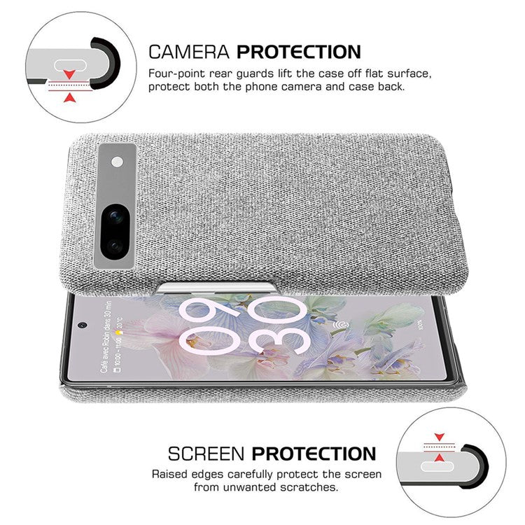 For Google Pixel 7a Non-slip Slim Smartphone Case Solid Color Anti-scratch Hard PC+Cloth Phone Cover - Light Grey