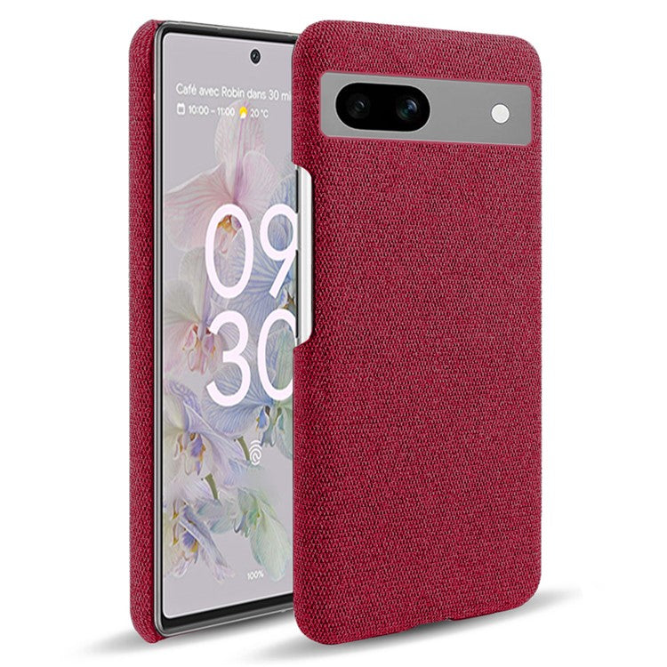 For Google Pixel 7a Non-slip Slim Smartphone Case Solid Color Anti-scratch Hard PC+Cloth Phone Cover - Red
