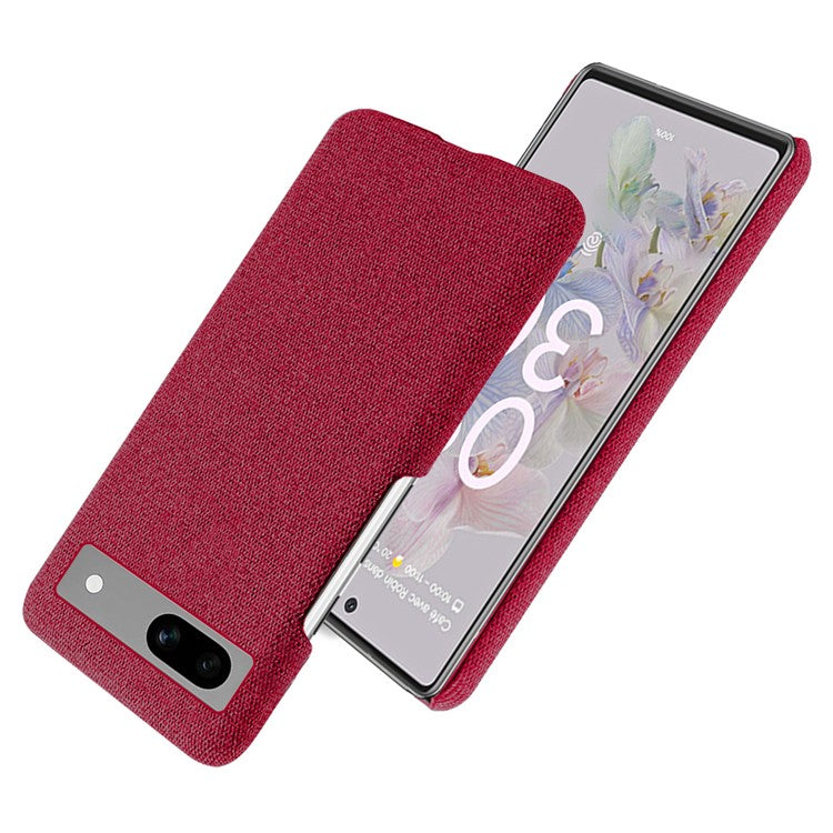 For Google Pixel 7a Non-slip Slim Smartphone Case Solid Color Anti-scratch Hard PC+Cloth Phone Cover - Red