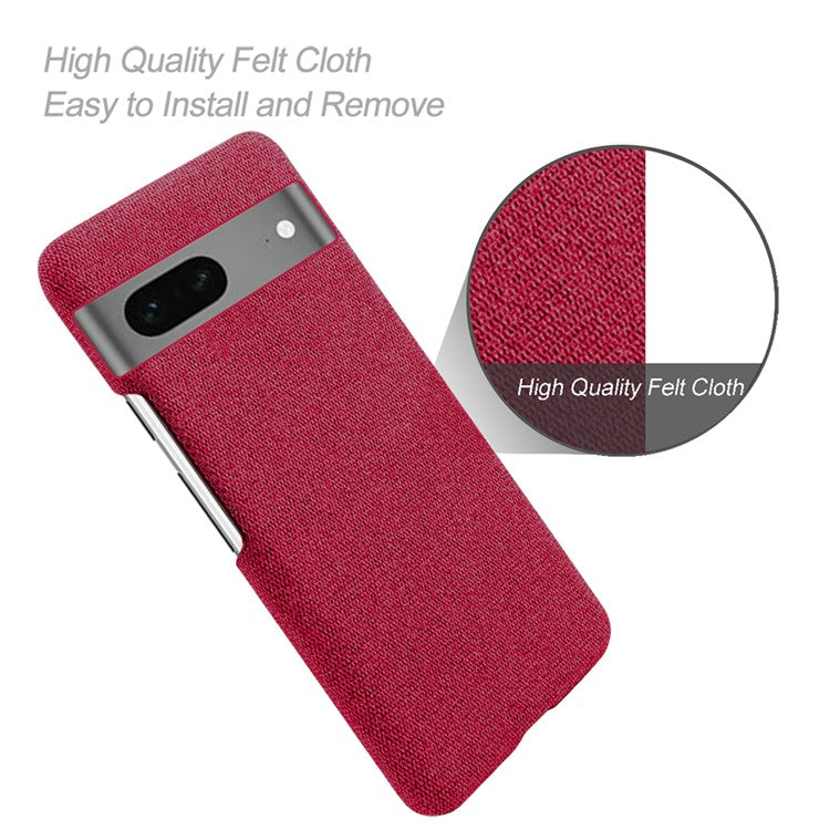 For Google Pixel 7a Non-slip Slim Smartphone Case Solid Color Anti-scratch Hard PC+Cloth Phone Cover - Red