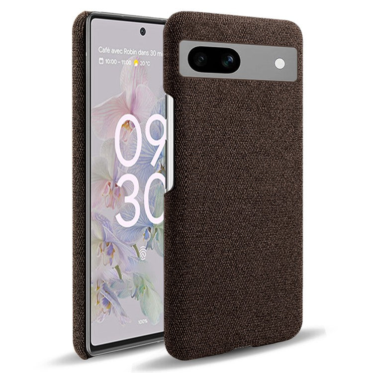 For Google Pixel 7a Non-slip Slim Smartphone Case Solid Color Anti-scratch Hard PC+Cloth Phone Cover - Brown