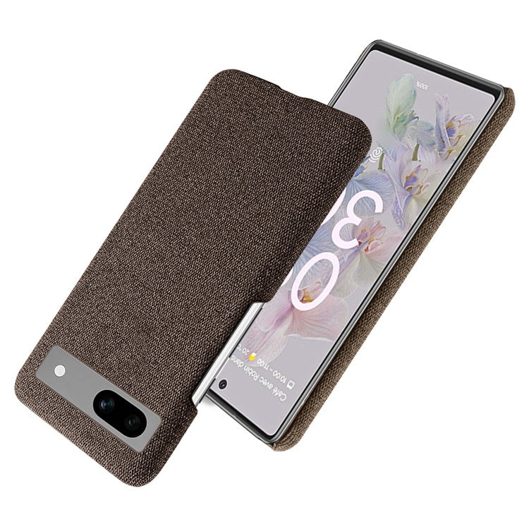 For Google Pixel 7a Non-slip Slim Smartphone Case Solid Color Anti-scratch Hard PC+Cloth Phone Cover - Brown
