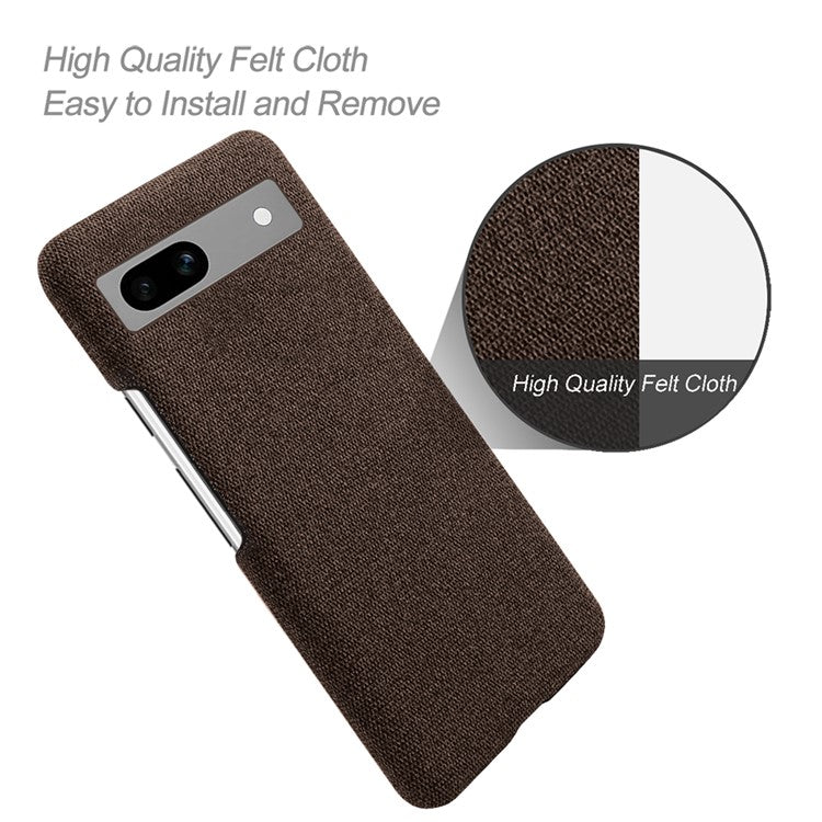 For Google Pixel 7a Non-slip Slim Smartphone Case Solid Color Anti-scratch Hard PC+Cloth Phone Cover - Brown