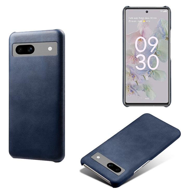 Protective Phone Cover for Google Pixel 7a, PU Leather Coated PC Calf Textured Shockproof Slim Mobile Phone Case - Blue