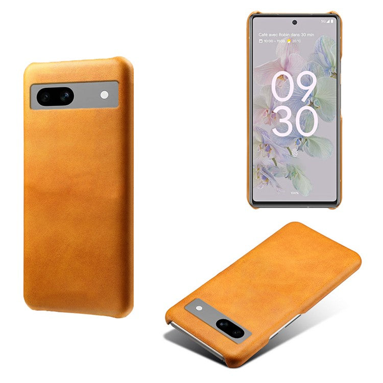 Protective Phone Cover for Google Pixel 7a, PU Leather Coated PC Calf Textured Shockproof Slim Mobile Phone Case - Orange