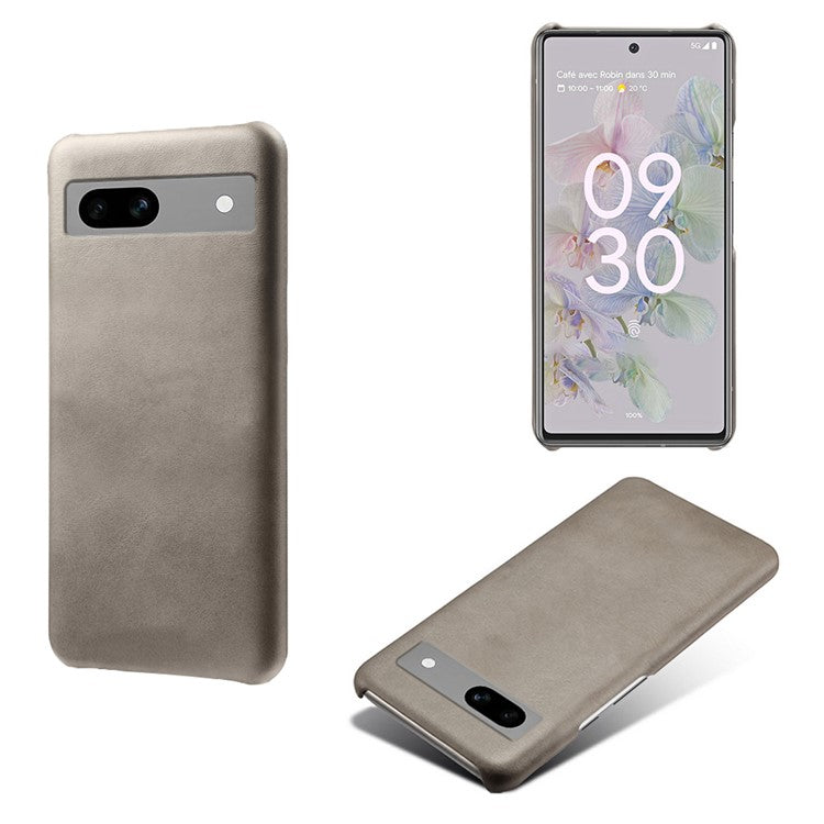 Protective Phone Cover for Google Pixel 7a, PU Leather Coated PC Calf Textured Shockproof Slim Mobile Phone Case - Grey