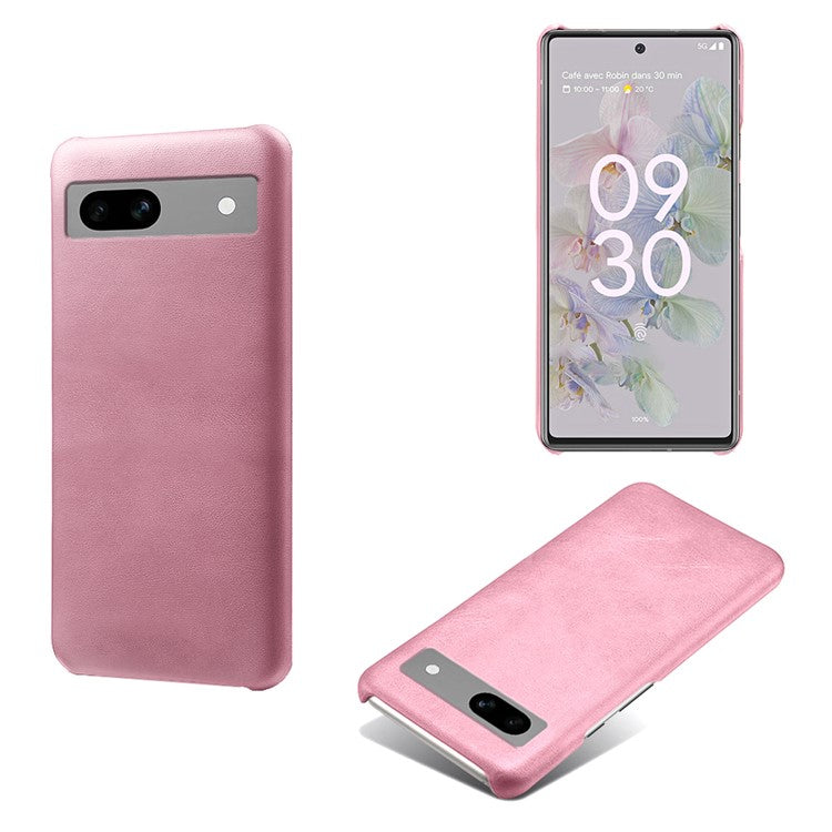 Protective Phone Cover for Google Pixel 7a, PU Leather Coated PC Calf Textured Shockproof Slim Mobile Phone Case - Rose Gold