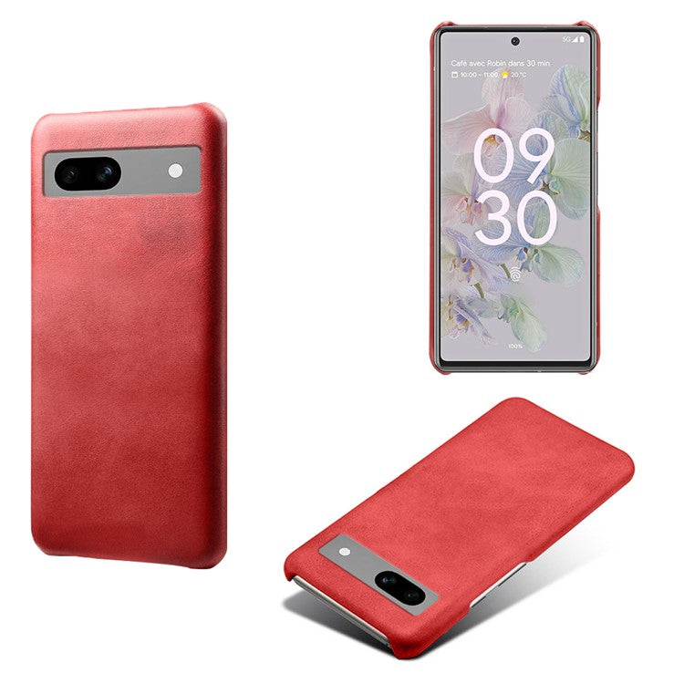Protective Phone Cover for Google Pixel 7a, PU Leather Coated PC Calf Textured Shockproof Slim Mobile Phone Case - Red