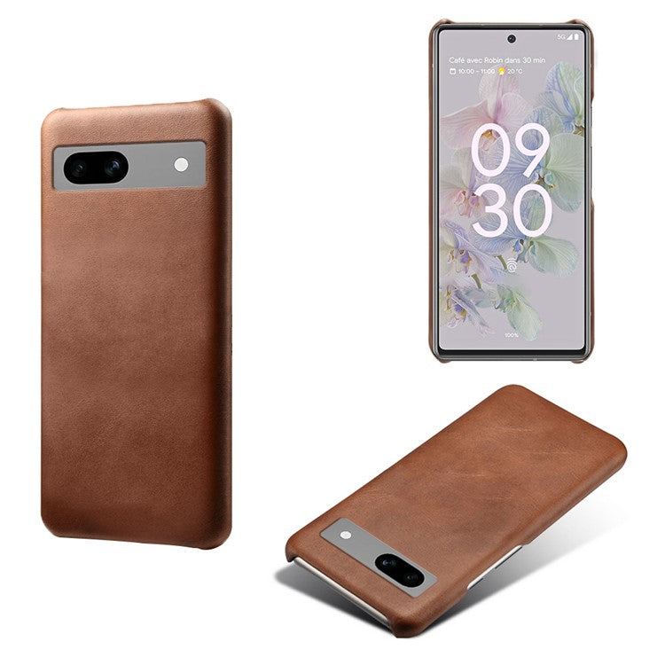 Protective Phone Cover for Google Pixel 7a, PU Leather Coated PC Calf Textured Shockproof Slim Mobile Phone Case - Brown