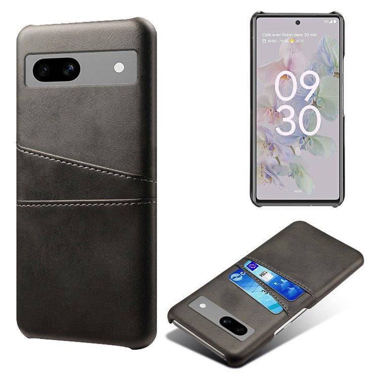 For Google Pixel 7a Mobile Phone Cover Card Holder Plastic + PU Leather Anti-fall Phone Case - Black